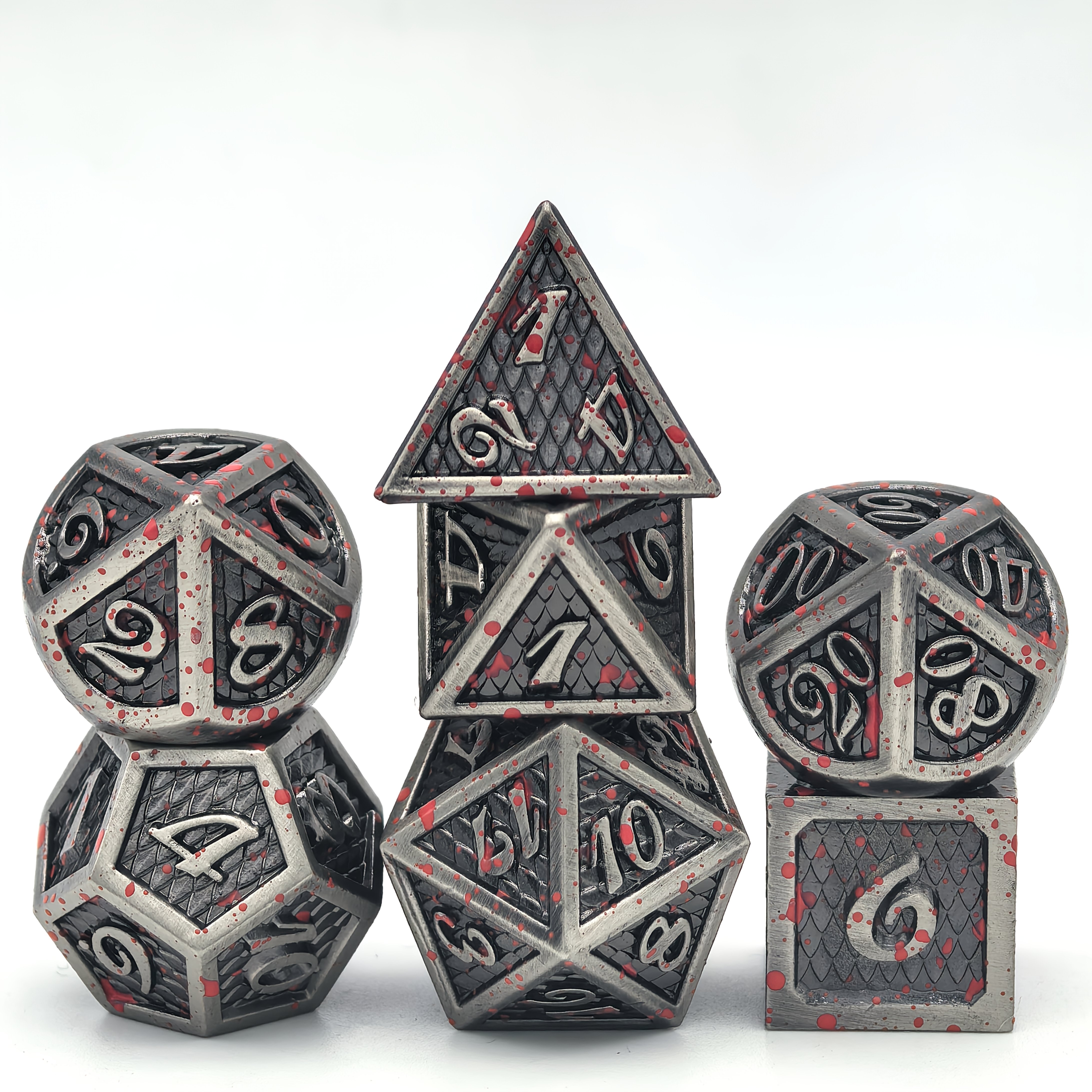 7pcs Solid Metal Dragon Scale Dice Set for Tabletop RPGs